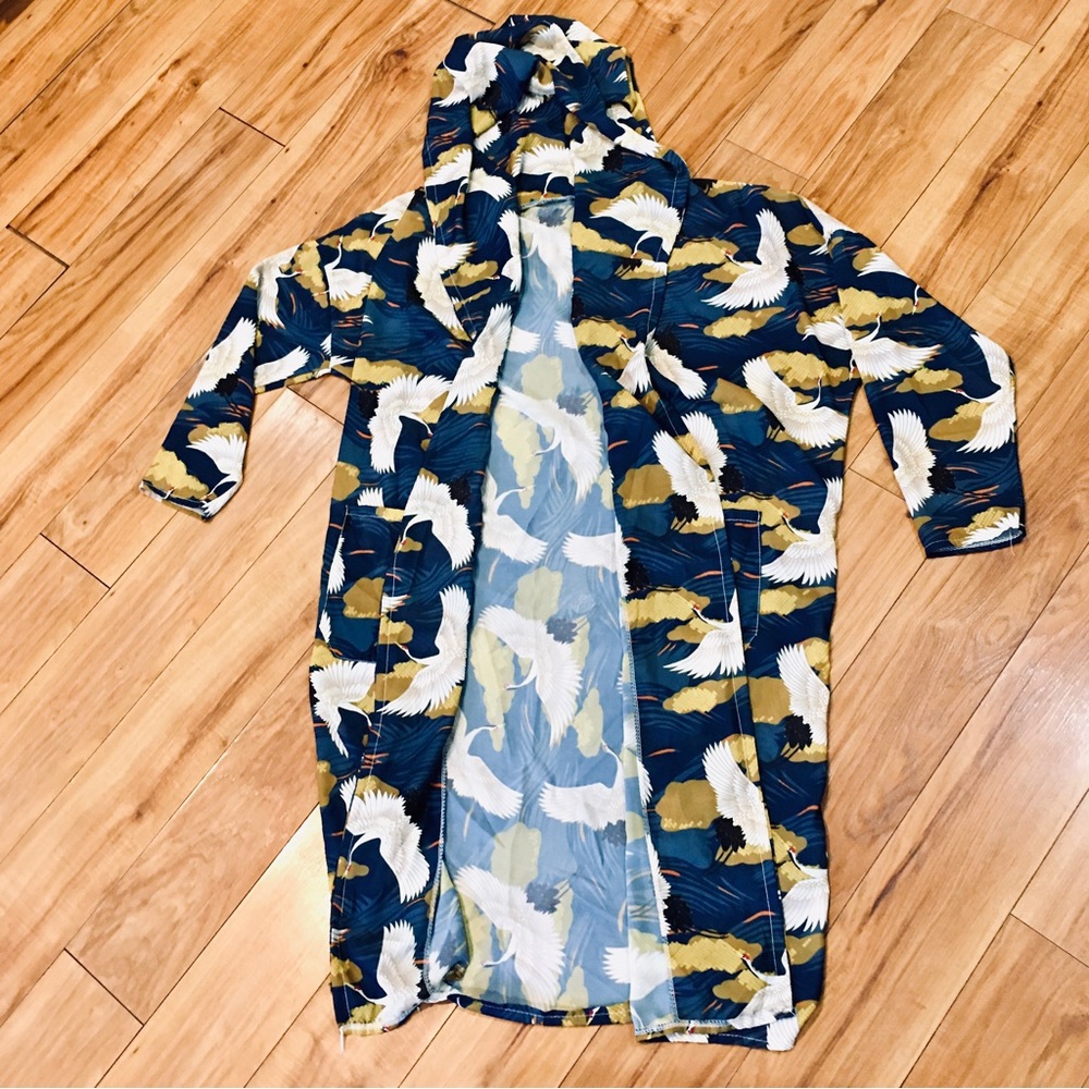 Chaoyipu Japanese Designer silk bird wings kimono robe gown blue white y…